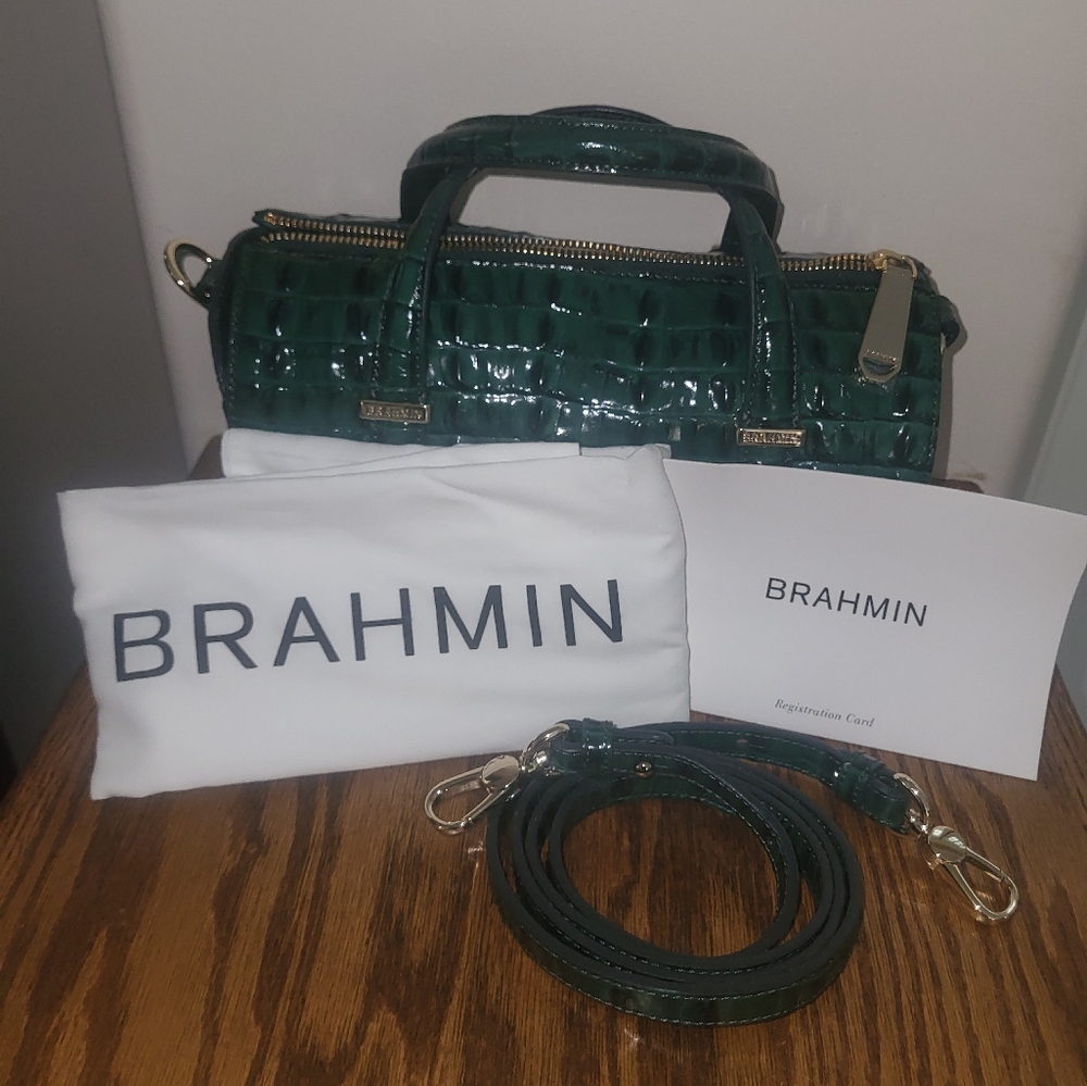 NWT Brahmin Green Croc-Embossed Satchel Crossbody - Picture 5 of 7